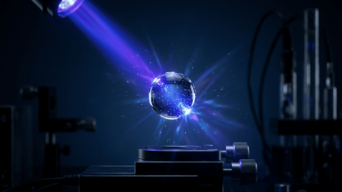 Rayo de luz ultravioleta UV atravesando una gota de agua pura.